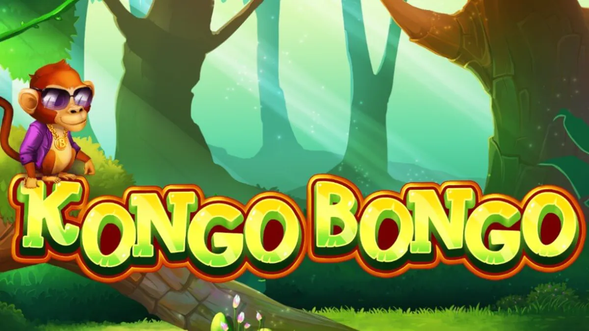 Interface vibrante e colorida do slot Kongo Bongo com o Gorila ao fundo