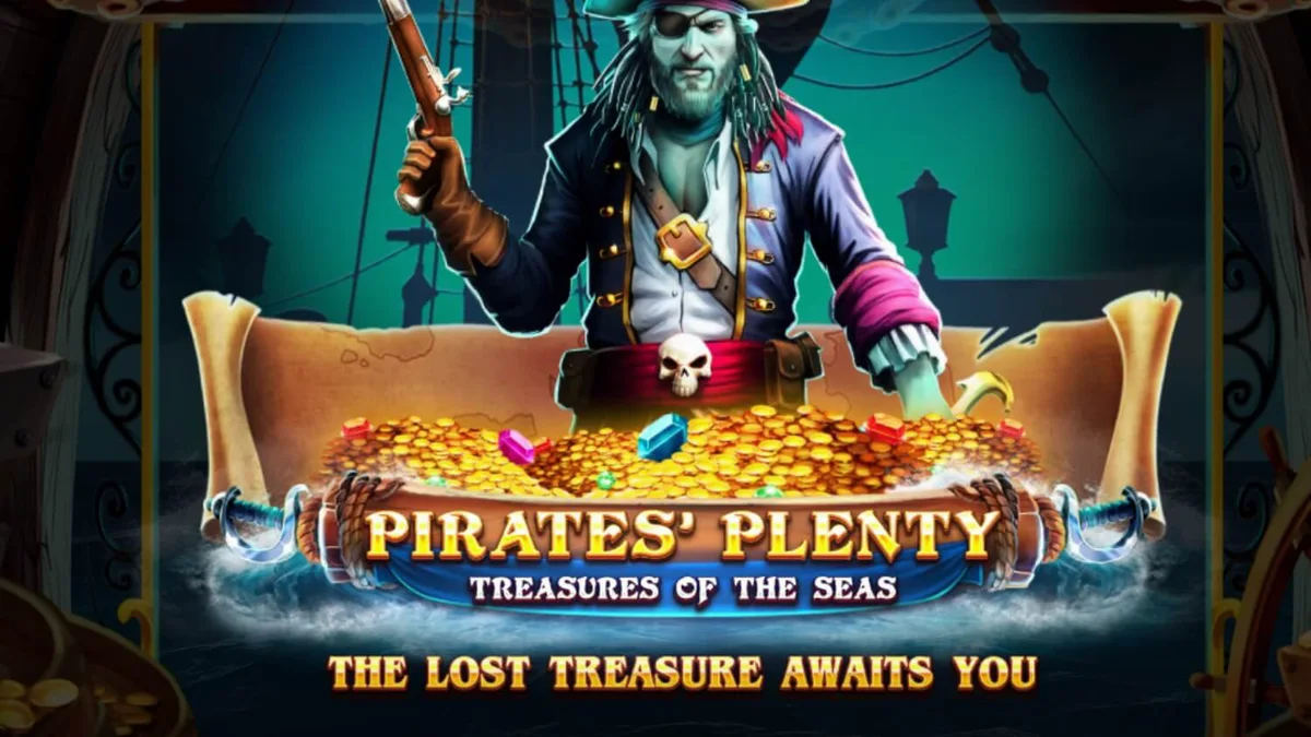 Pirates’ Plenty: Treasures of the Seas slot, mostrando o tema de piratas e navios.